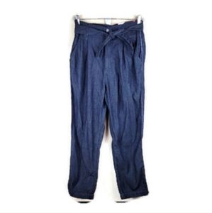 Sundry Womens Paperbag Waist Belted Dark Chambray Pant Size 30 Sparkle Trim NWT